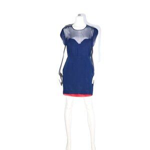 Chateau Davana Women's US6 Blue Red Bustier Top Mini Semi-Sheer Pockets Dress